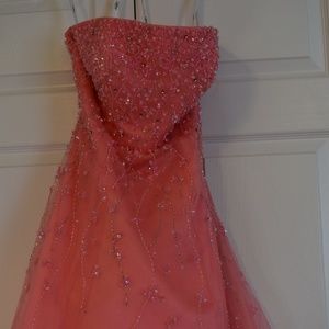 Coral Strapless Prom Dress